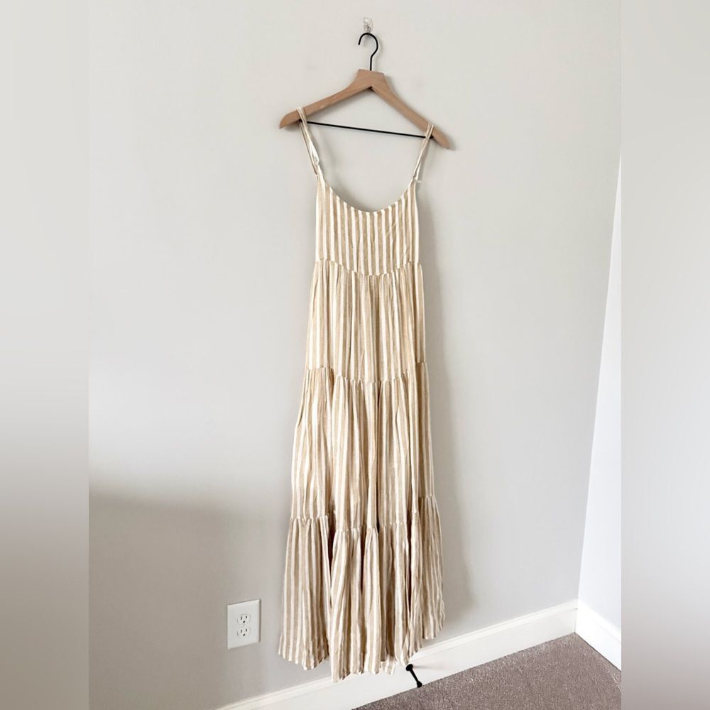 NWT Elan Curry Stripe Linen Blend Midi Dress in Tan and Cream Stripe Size M - Picture 4 of 8